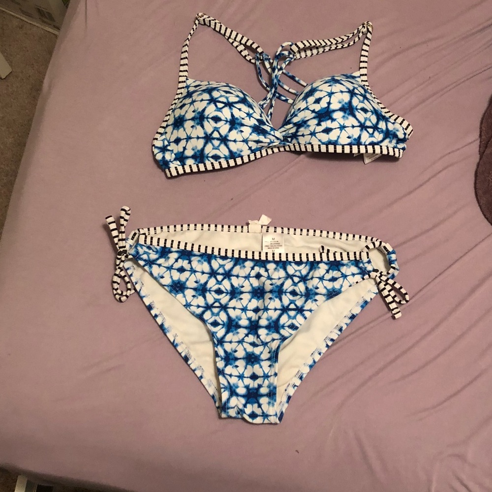 Blue tie dye swim suit